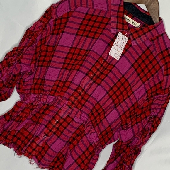 Free People Pacific Dawn Plaid Shirt Red Combo - Picture 5 of 8